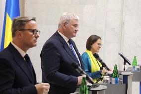 Press conference of Andrii Sybiha, Xavier Bettel and Yuriko Backes in Kyiv